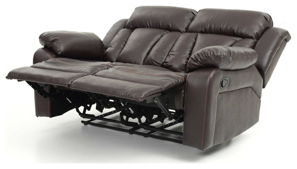 Daria 62 in. W Flared Arm Faux Leather Straight Reclining Sofa, Dark Brown