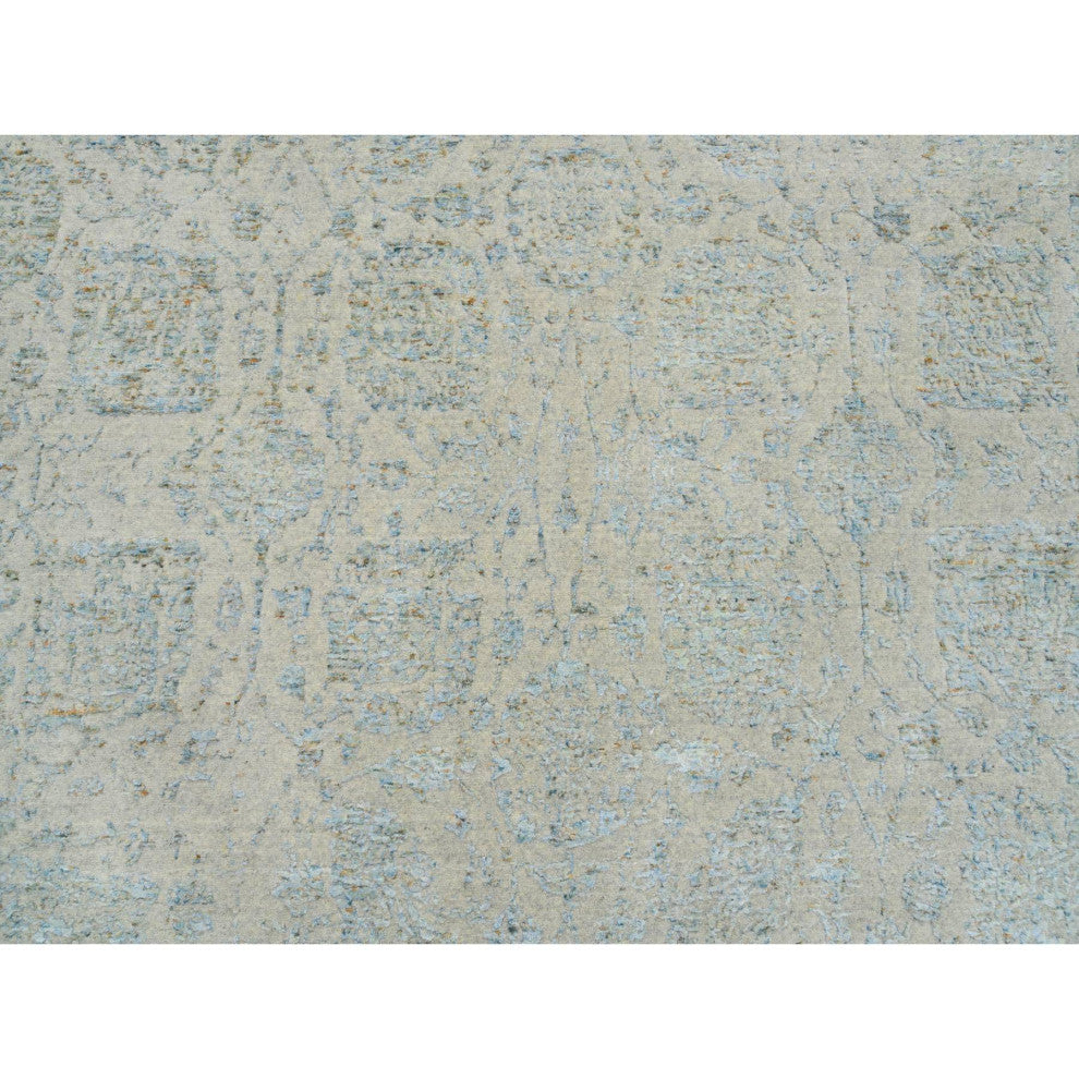 Blue, Tabriz Design, Jacquard Hand Loomed Wool and Silk Round Rug, 12'0"x12'0"