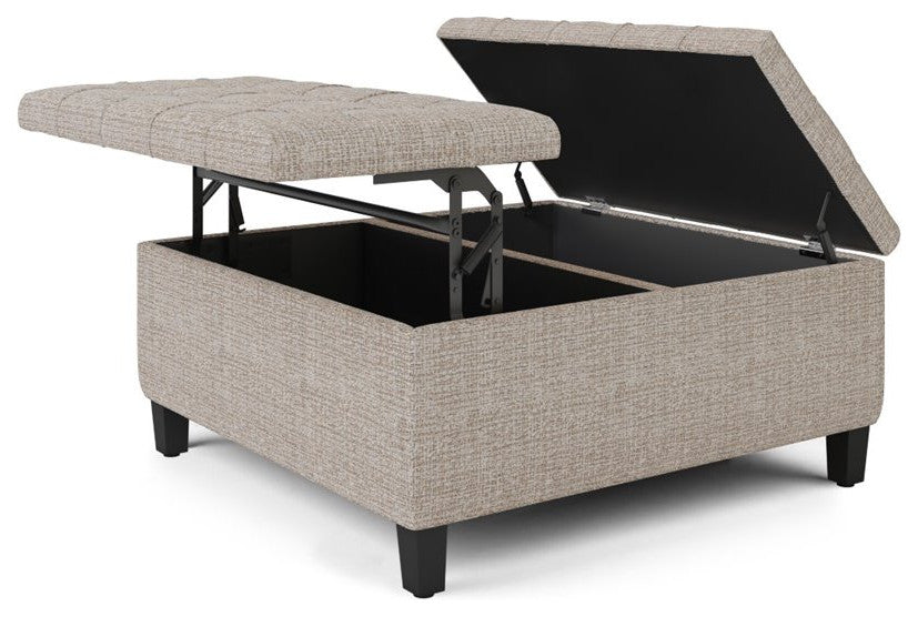 36" Wide Square Coffee Table Storage Ottoman In Platinum Tweed Look Fabric
