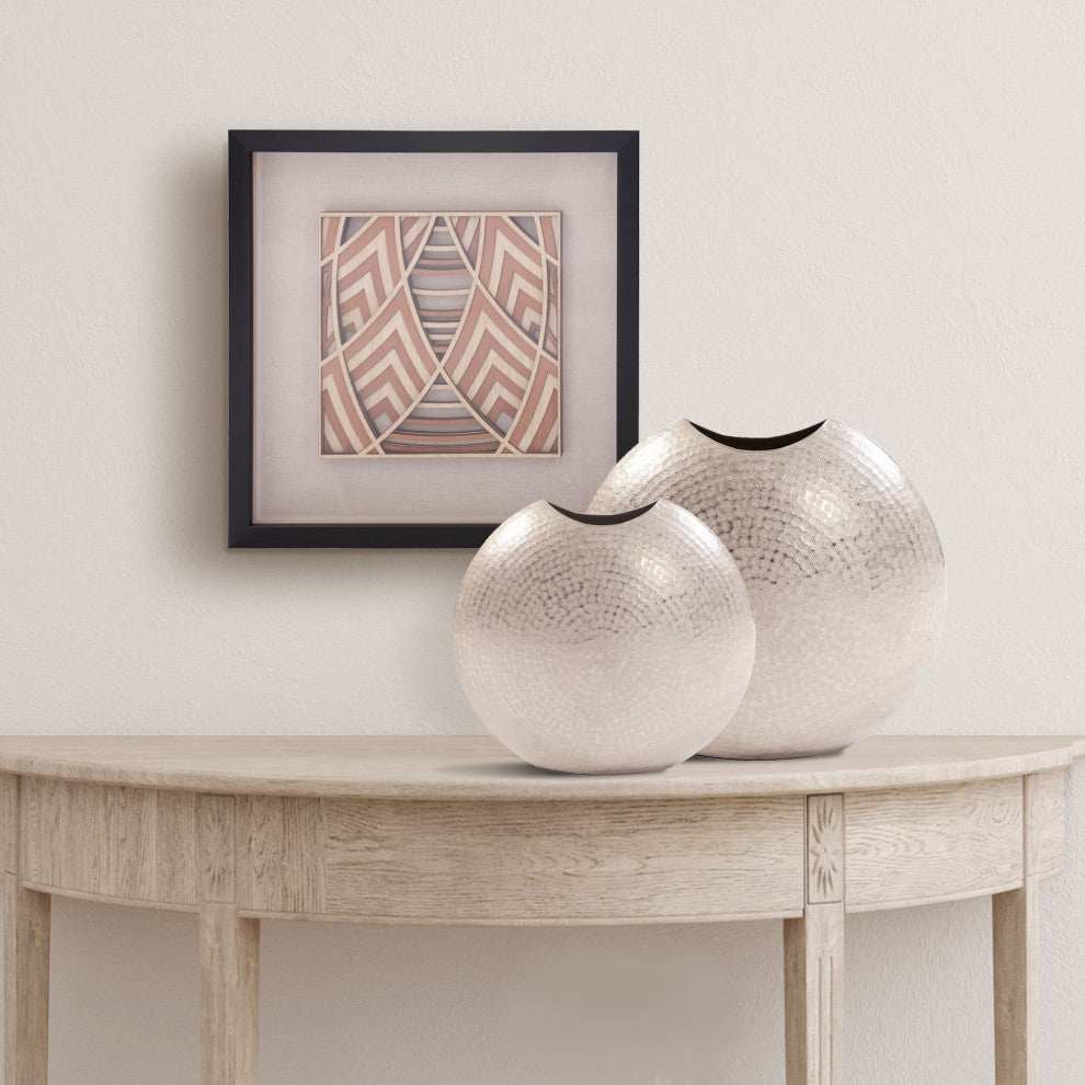 10' Hammered Silver Disc Shape Decorative Vase