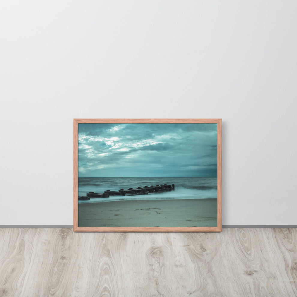 Blue Morning at Rehoboth Coastal Landscape Framed Photo Paper Wall Art Prints, Red Oak, 18" X 24"