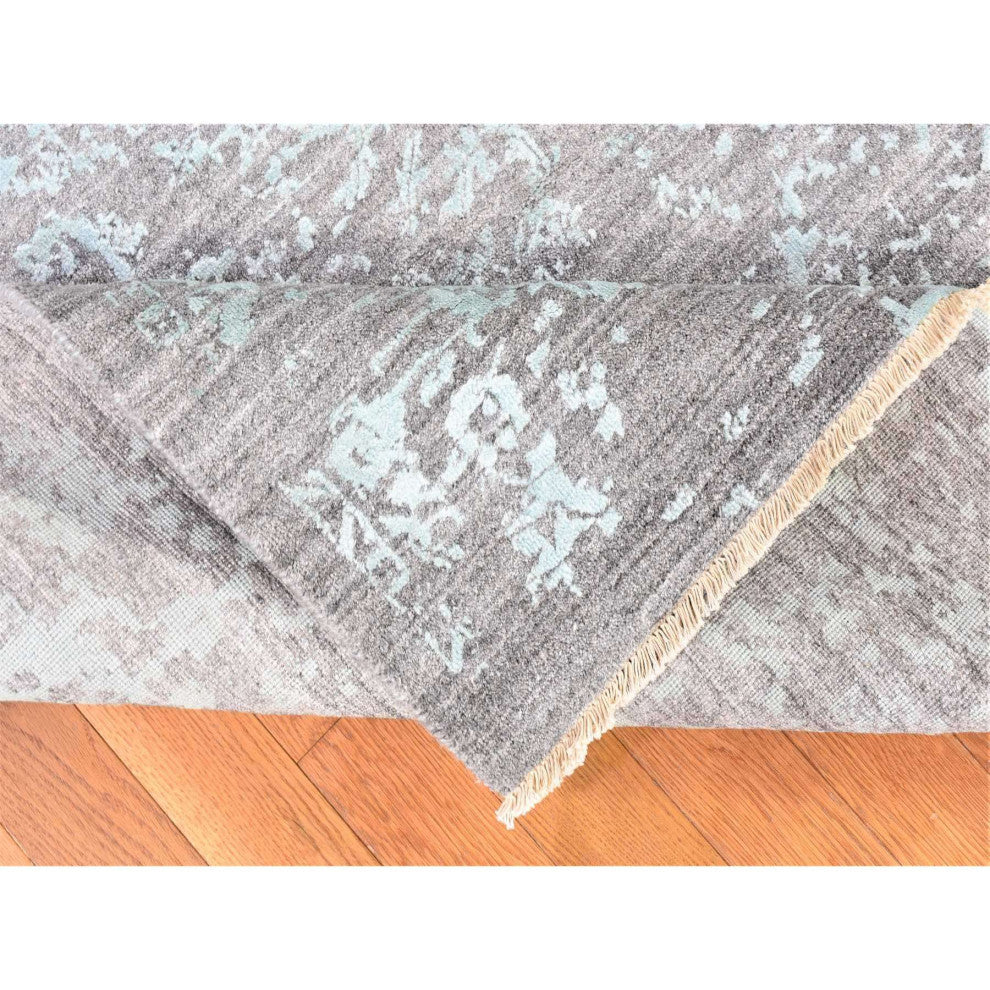 Silver Broken Persian Design Hand Knotted Wool and Silk Square Rug, 12'0"x12'0"
