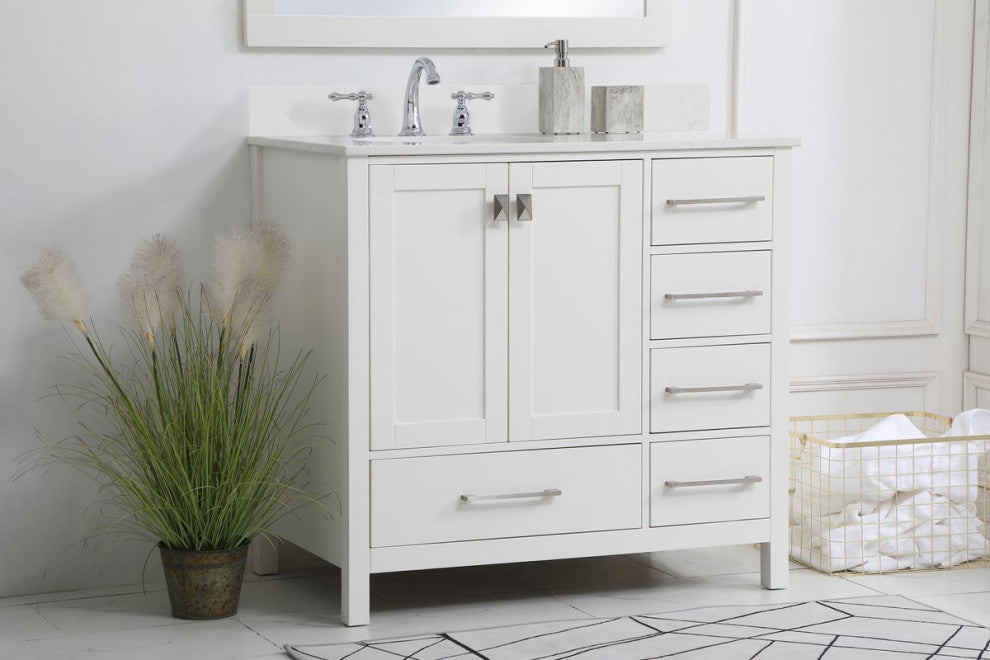 Iris 36" Single Bathroom Vanity, White With Backsplash