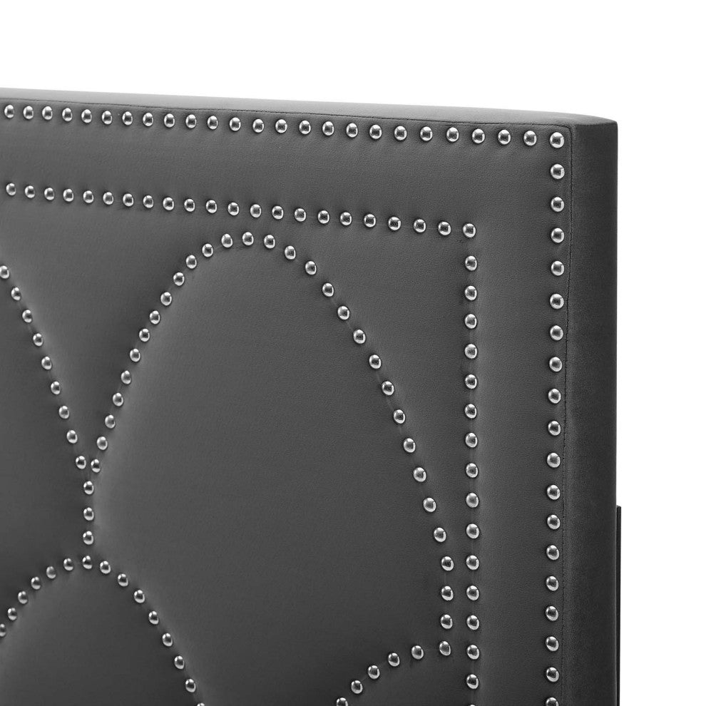 Headboard, Nailhead, Twin Size, Charcoal Gray, Velvet, Modern, Guest Suite