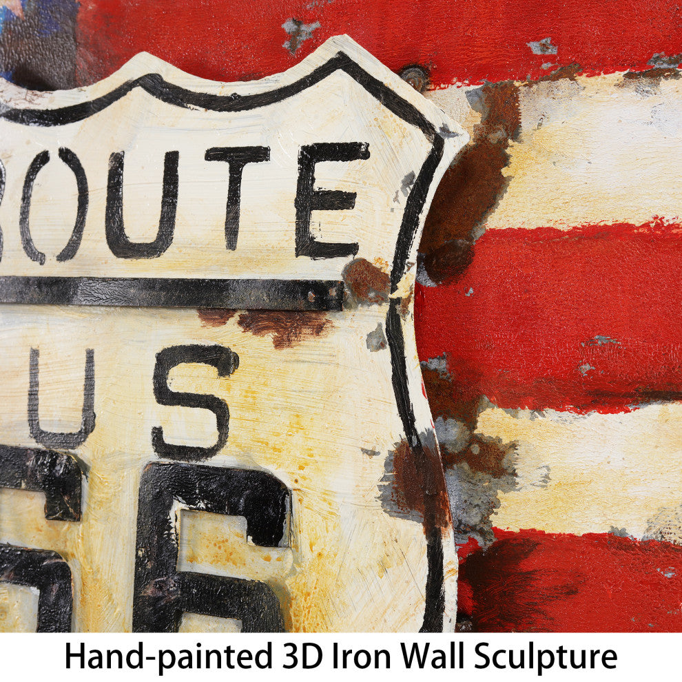 "American Route 66" Mixed Media Iron Hand Painted Dimensional Wall Art