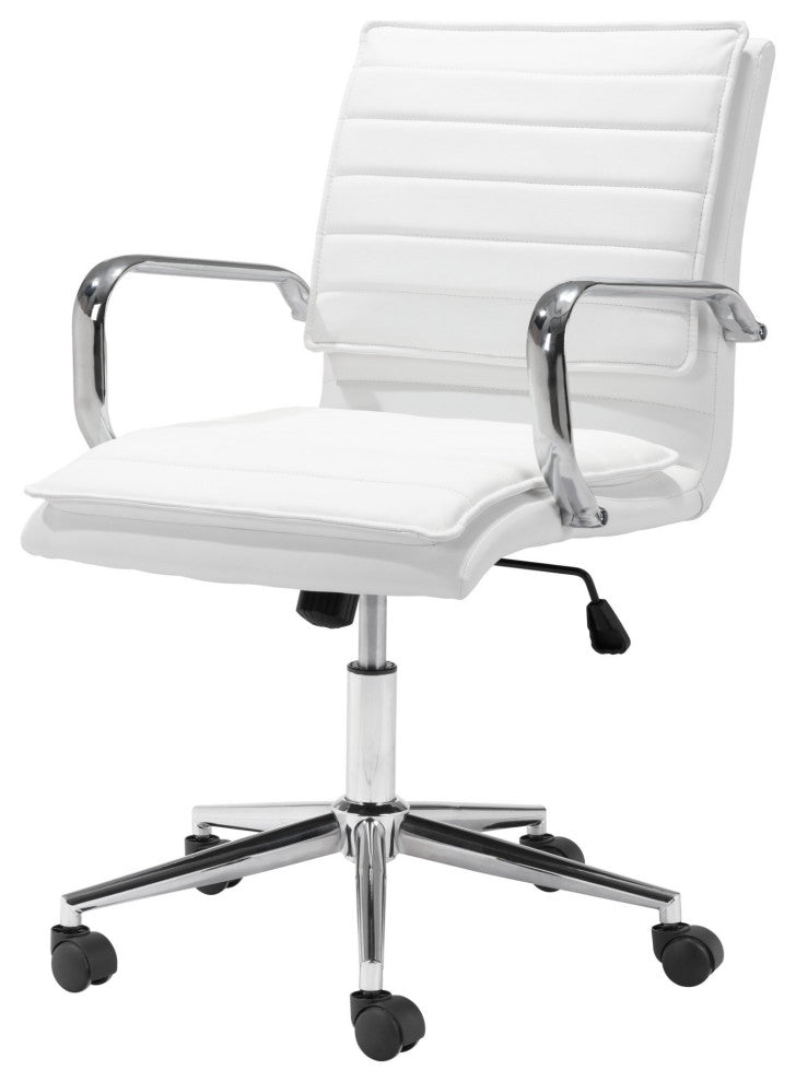 Computer Chair, Faux Vinyl Leather, Steel, White, Chrome, Home Business Office