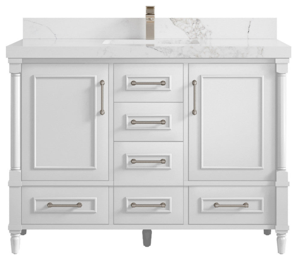 Aberdeen 48 Single Sink Bath Vanity in White 2" Calacatta Nuvo