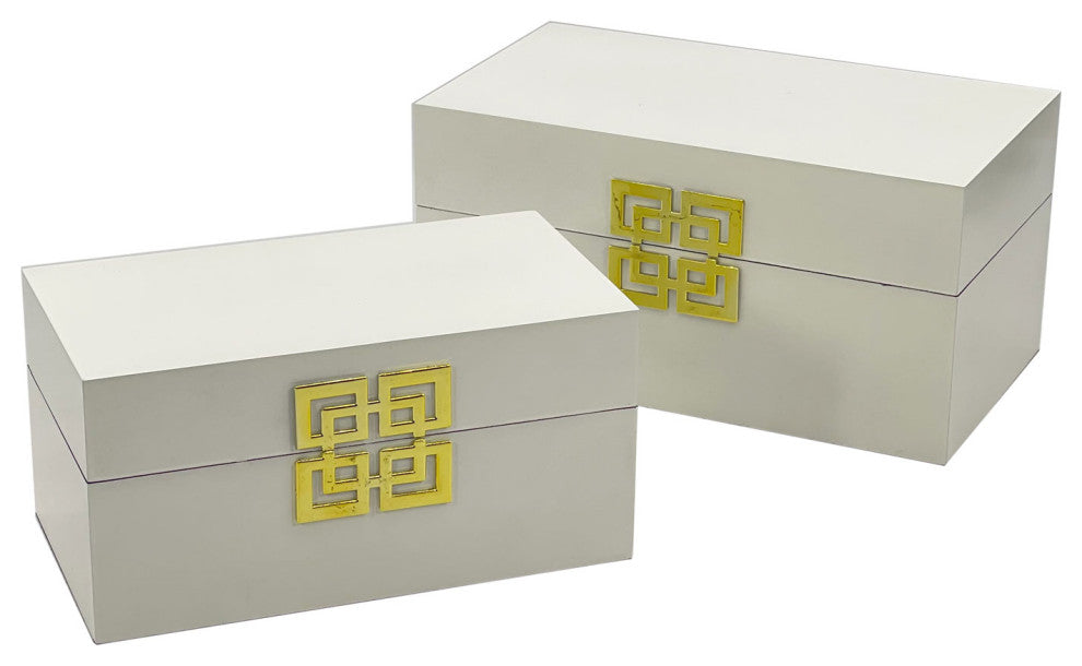 Painting Jewelry Box Set, White With Gold Clasp