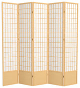 7' Tall Window Pane Shoji Screen, Natural, 5 Panels
