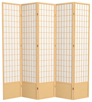 7' Tall Window Pane Shoji Screen, Natural, 5 Panels