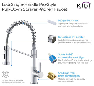 Lodi Single Handle Pull Down Kitchen Faucet, Chrome