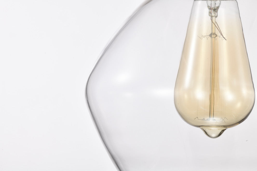 1-Light Black and Antique Brass Mini Pendant Light With Clear Glass Shade