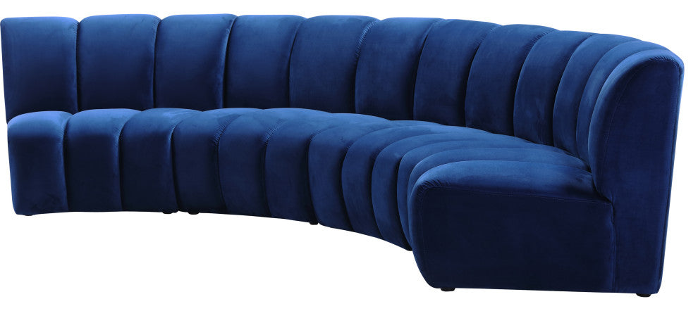 Infinity Channel Tufted Velvet Modular Chair, Navy, 4 Piece