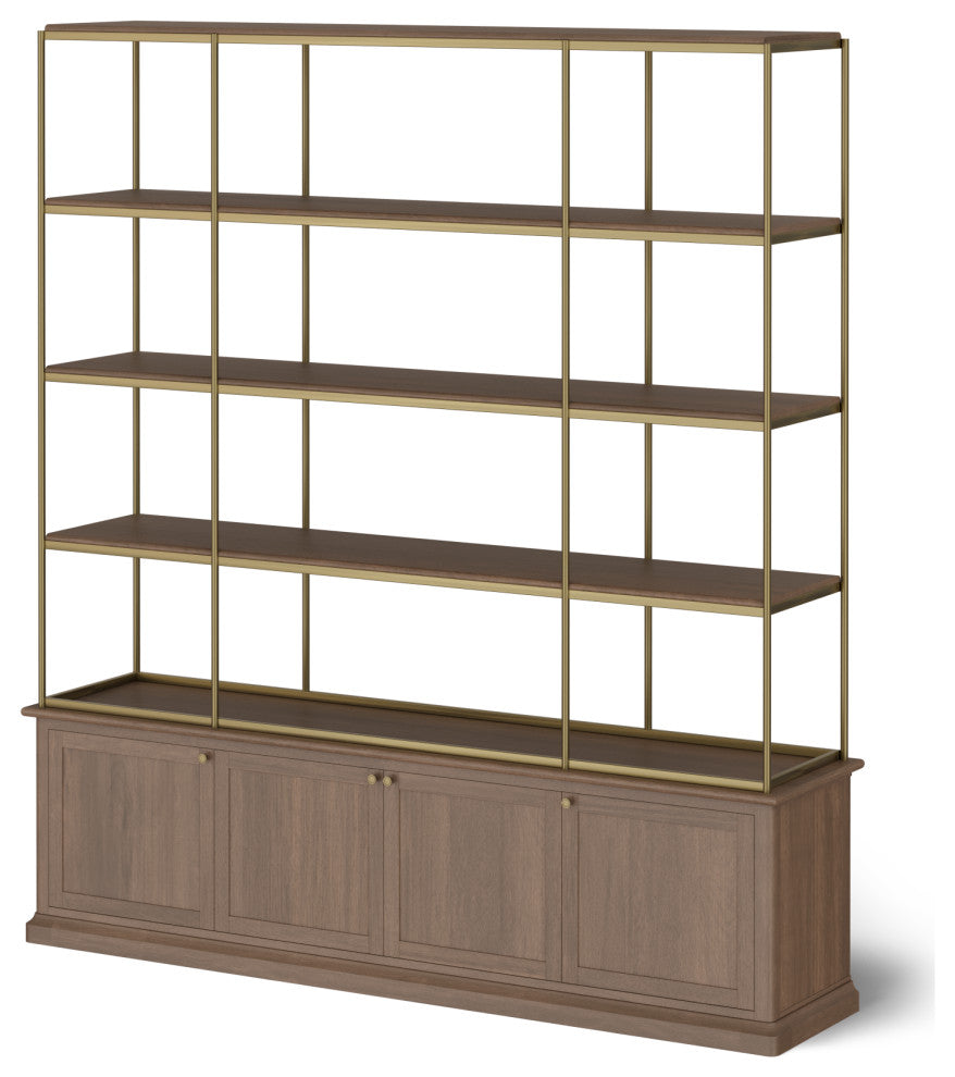 Braxton Dark Brown Wood With Antique Brass Metal 3-Shelf Shelving Unit