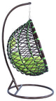 Outdoor Patio Hanging Hammock Wicker Egg Swing Lounge Chair with Green Cushion