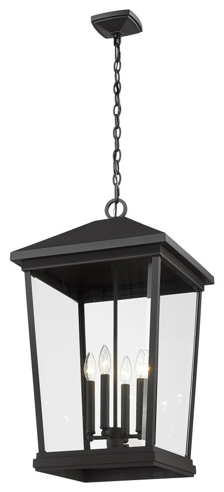 Zlite 568CHXXL-BK 4-Light Outdoor Chain Mount Ceiling Fixture, Clear Beveled
