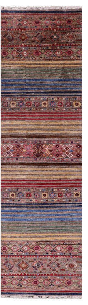 2' 9" X 9' 9" Runner Handmade Super Kazak Rug Q10051