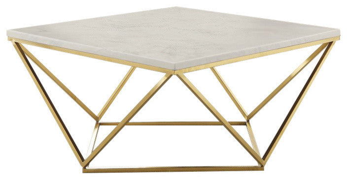 Contemporary Faux Marble Coffee Table, white and gold