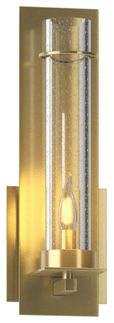 New Town Wall Sconce, Modern Brass, Seeded Clear Glass