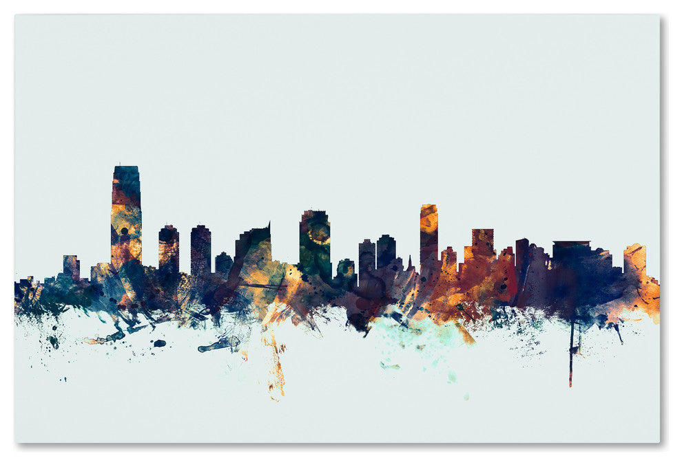 Michael Tompsett ''Jersey City NJ Skyline Blue'' Canvas Art, 16x24