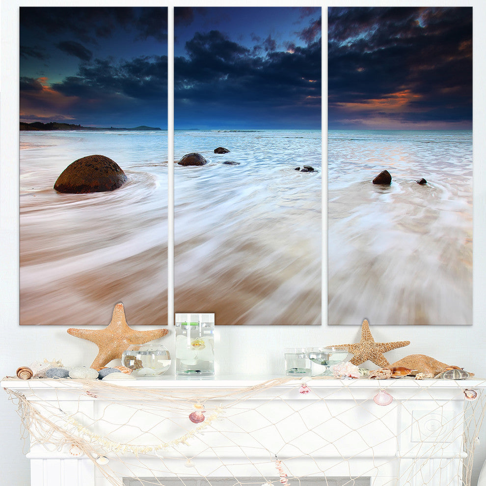"Waves Flowing Over Boulders" Photo Canvas Art Print, 3 Panels, 36"x28"