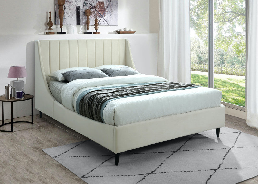 Eva Velvet Upholstered Bed, Cream, King