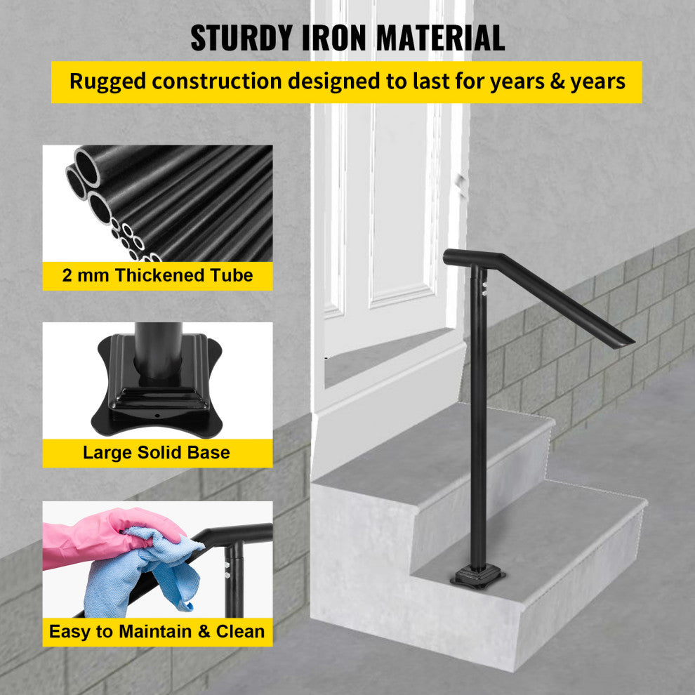 VEVOR 1-3 Step Handrail Railing for Steps Steel 330LBS Capacity with Screw Kit