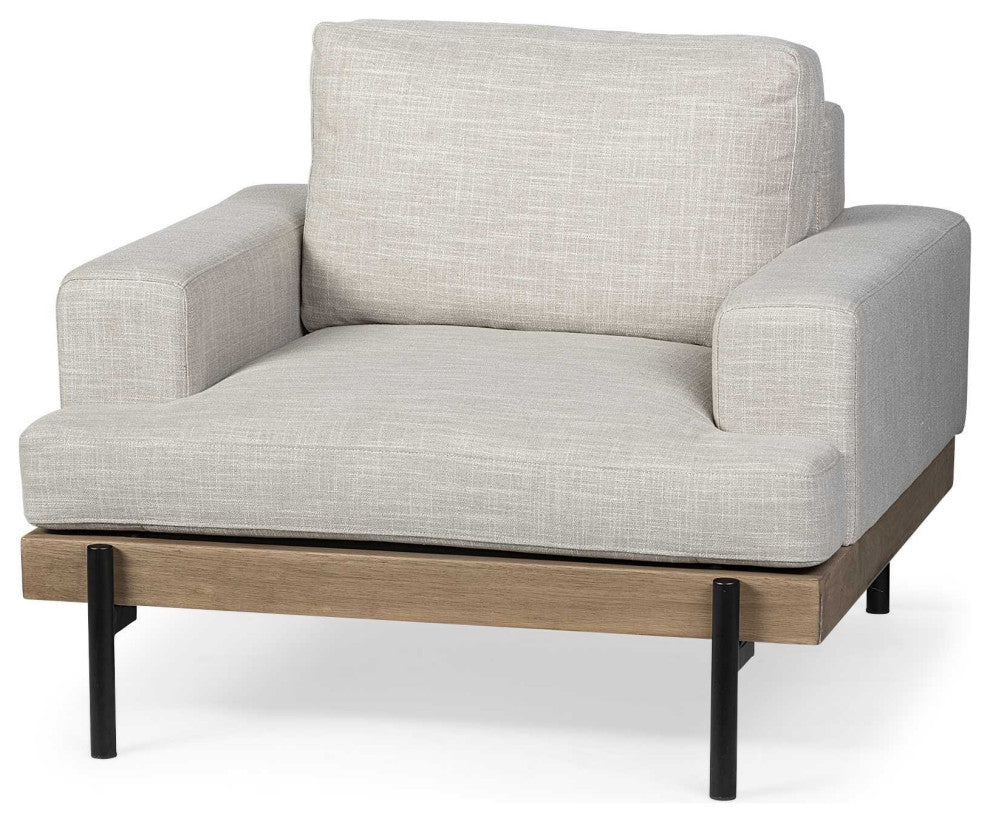 41" Cream and Black Fabric Arm Chair