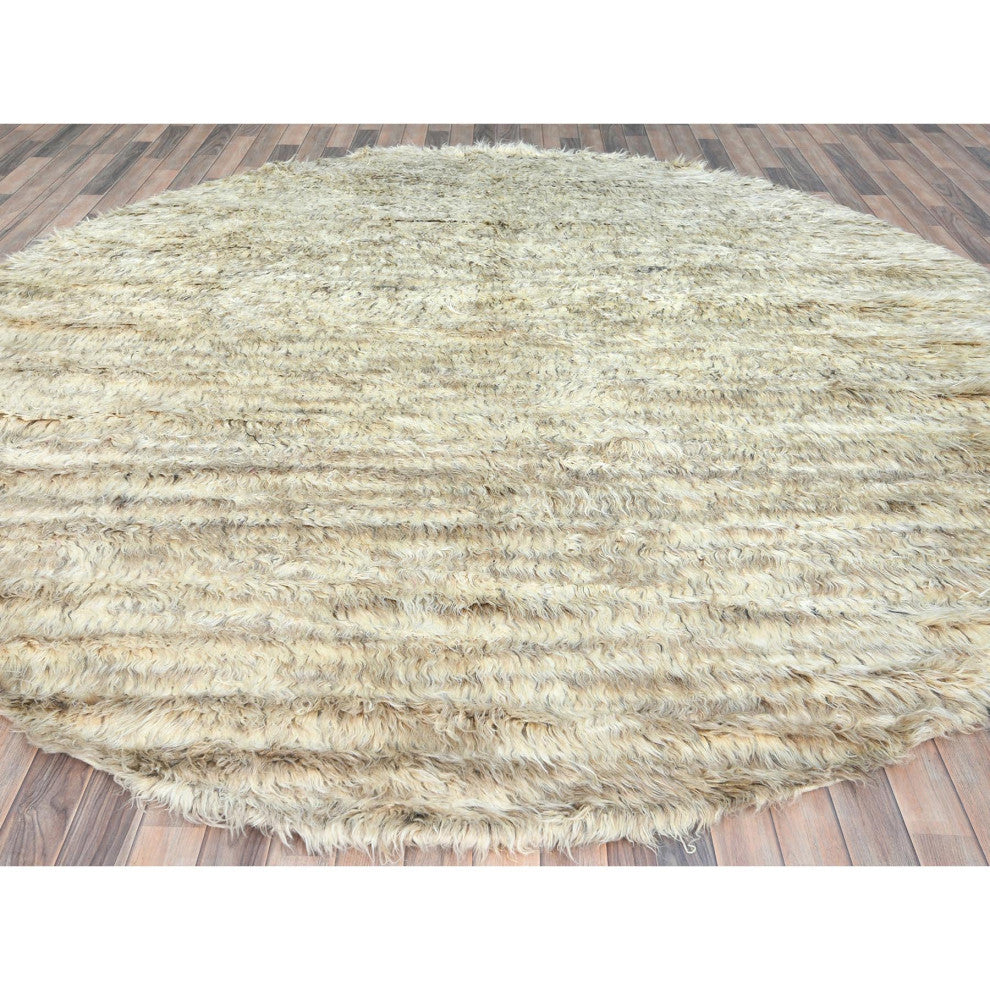 Ivory 100% Wool Hand Knotted Ben Ourain Moroccan Berber Round Rug 10'1"x10'