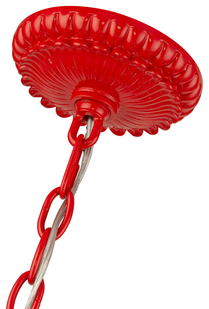 6 Light Shiny Red Large Chandelier