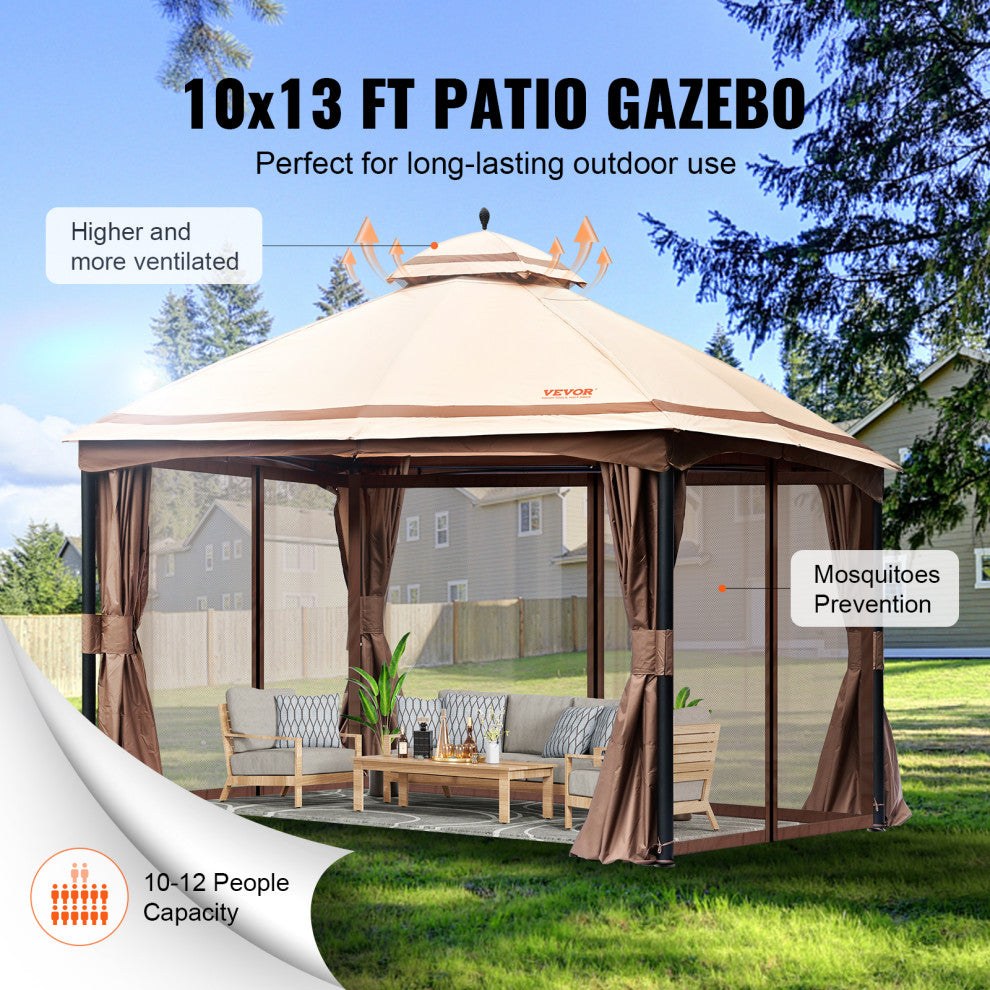 VEVOR Patio Gazebo Backyard Gazebo Tent 10x13'' for 10-12 Person With Netting