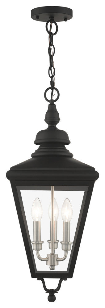 3 Light Black Outdoor Large Pendant Lantern, Brushed Nickel