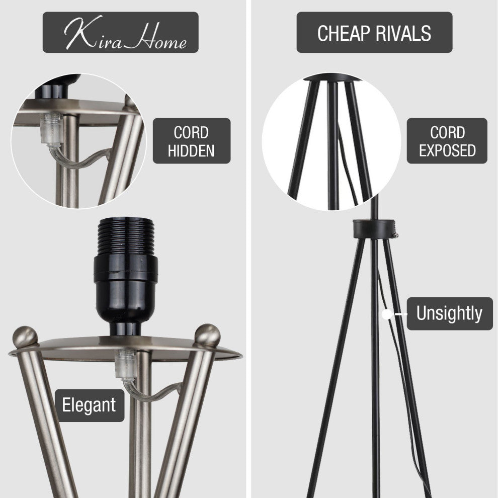 Kira Home Sadie 60" Mid Century Tripod LED Floor Lamp, 9W bulb (/), Gray Drum