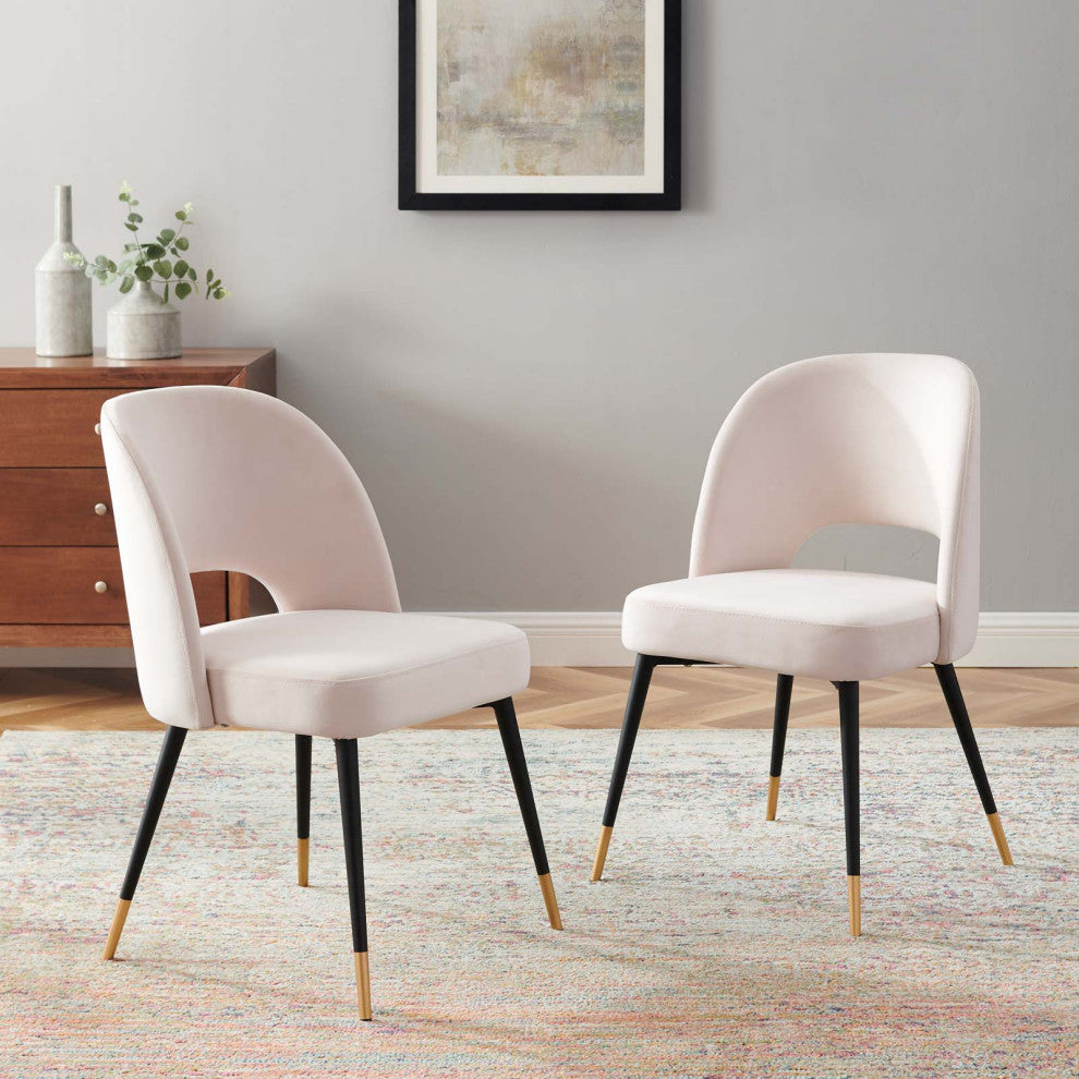 Side Dining Chair, Set of 2, Velvet, Pink, Modern, Bistro Restaurant Hospitality