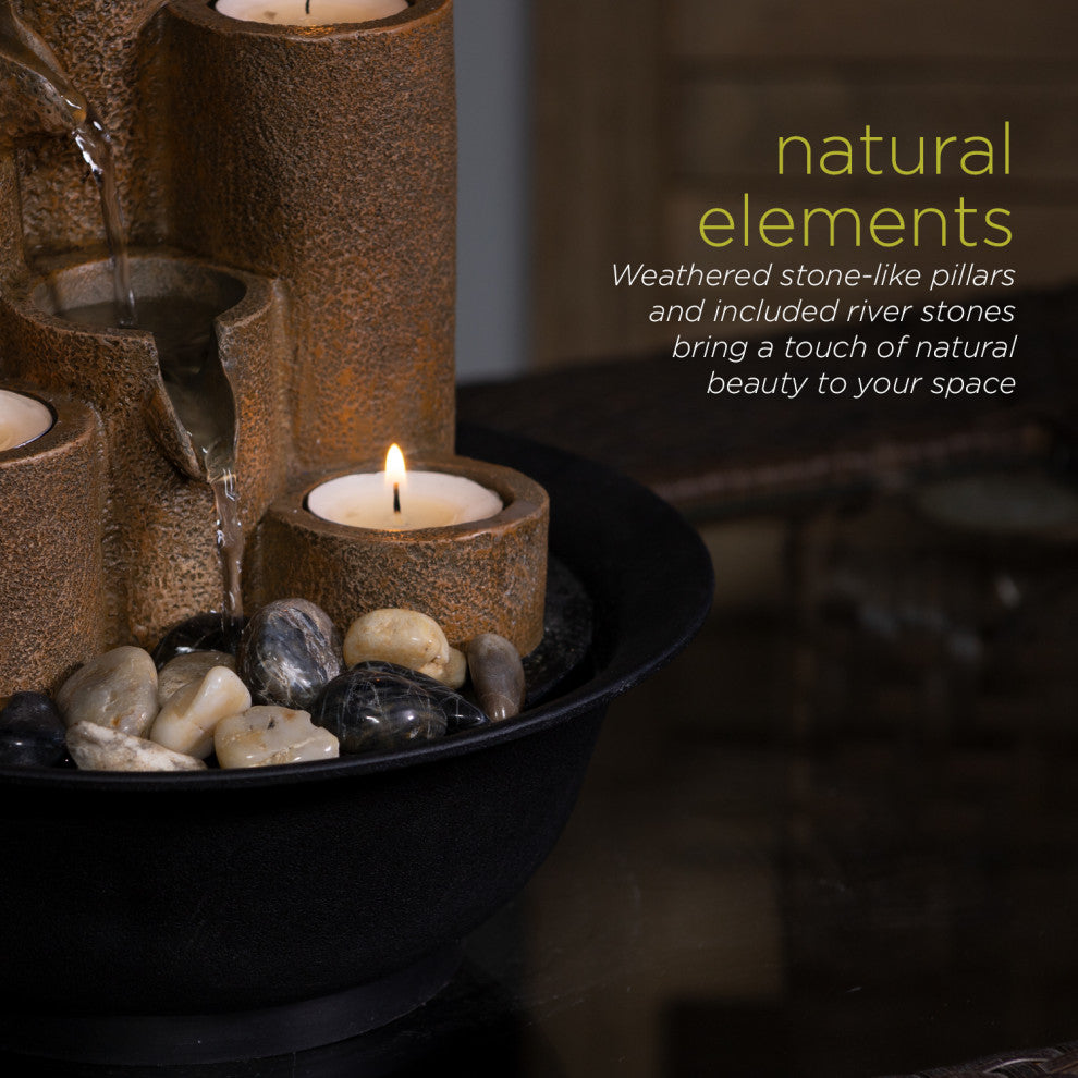 11" Tall Indoor Tiered Column Tabletop Fountain with 3 Candles