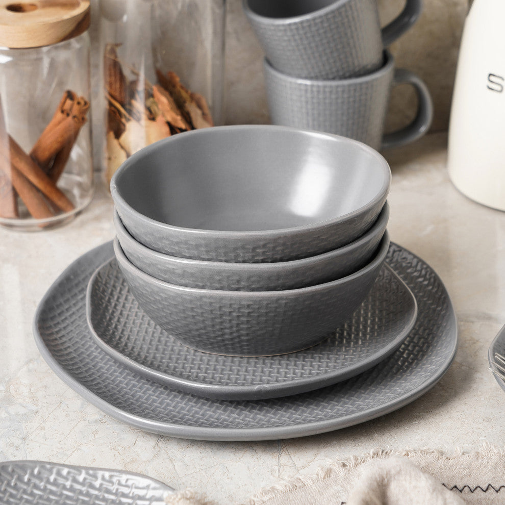 Stone Lain Abigail Stoneware 32 Piece Dinnerware Set, Gray
