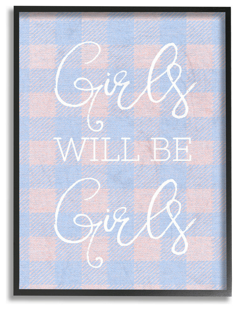 "Girls Will Be Girls Blue Plaid" 11x14, Framed Giclee Texturized Art