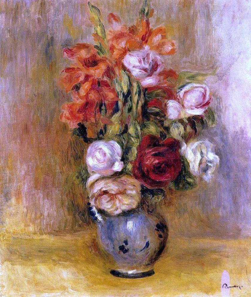 Pierre Auguste Renoir Vase of Gladiolas and Roses Wall Decal Print