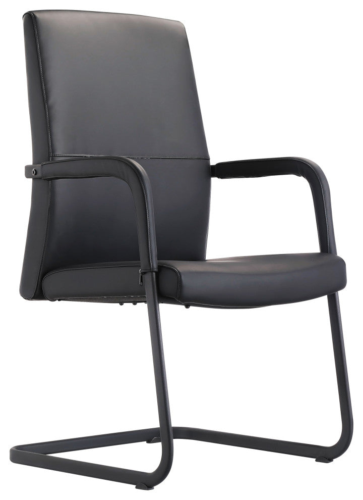 LeisureMod Evander Faux Leather Office Chair With Aluminum Frame, Black