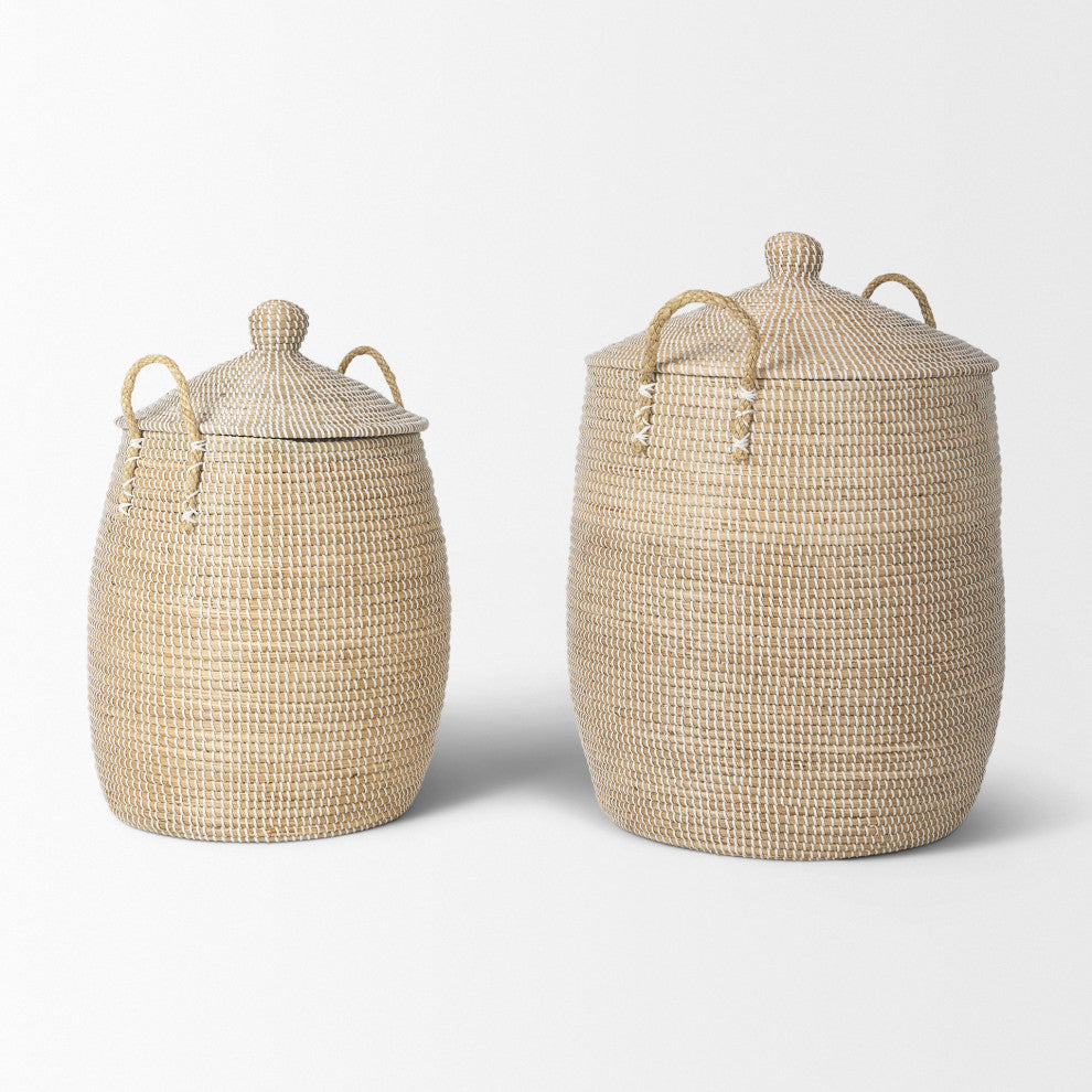 Kairi Set of 2 Seagrass Floor Baskets With Lids and Handles