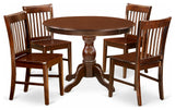 5 Pc Dining Set, Table, 4 Mahogany Wooden Chairs Button Tufted, Mahogany