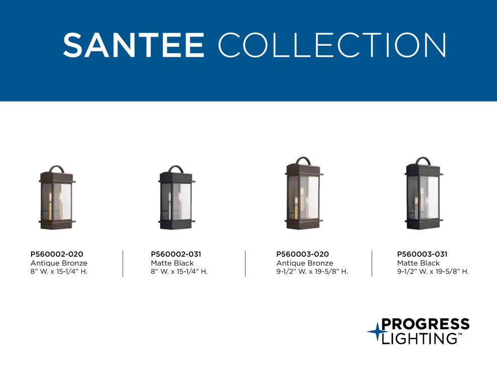 Santee 2-Light Small Wall Lantern, Antique Bronze