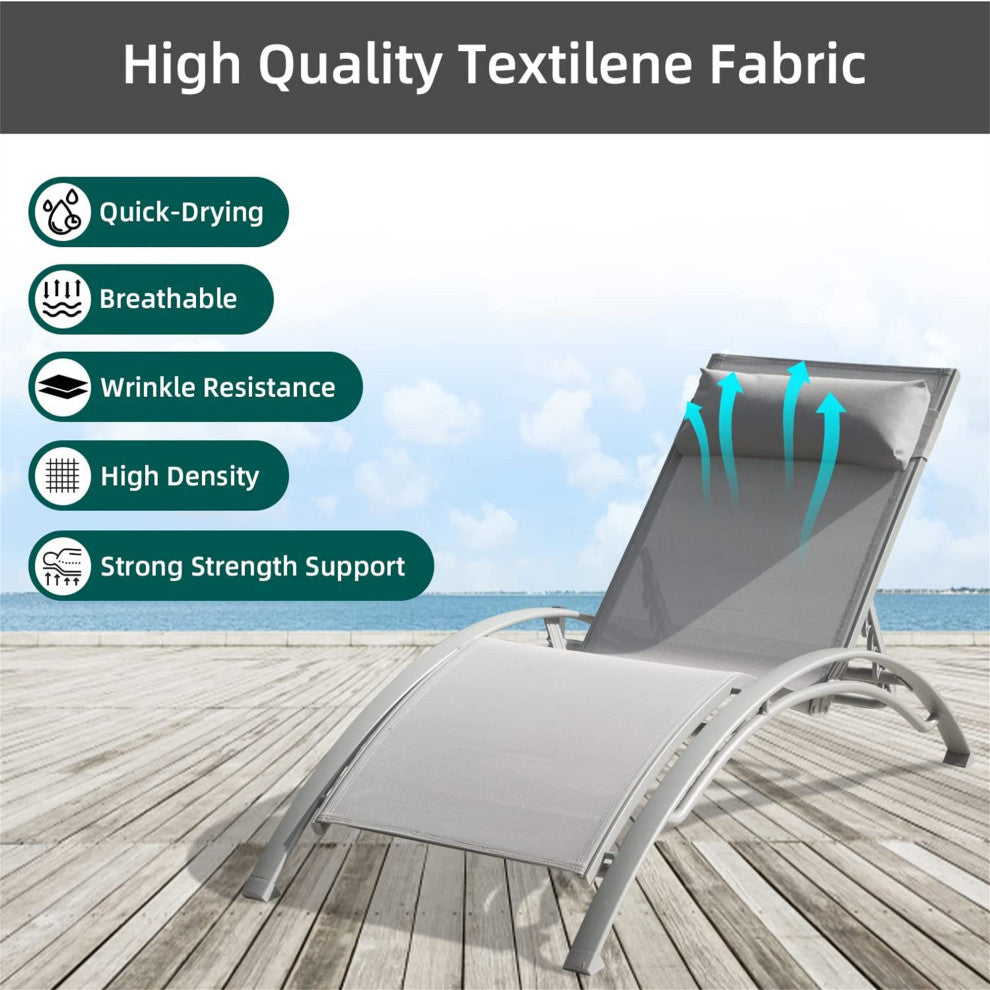 Adjustable Aluminum Outdoor Chaise Pool Lounge Chairs Set of 3 with Table