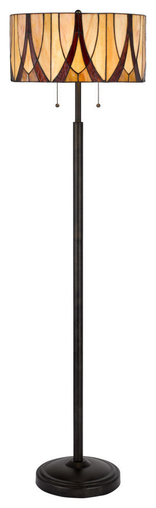 Benzara BM282166 Tiffany Floor Lamp, Glass Shade, Metal Base, Antique Bronze