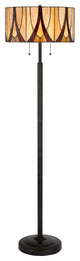 Benzara BM282166 Tiffany Floor Lamp, Glass Shade, Metal Base, Antique Bronze