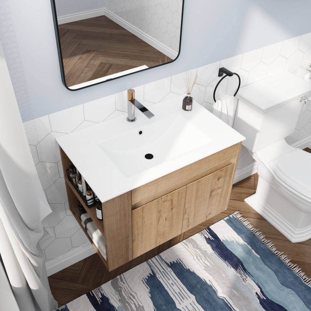 BNK 30x18 Bathroom Vanity With Adjustable Shelf, White Top