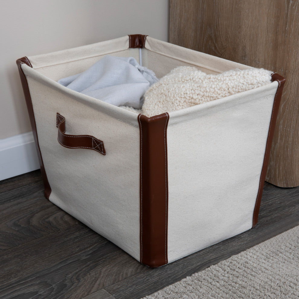 Canvas Bin With Vegan Leather Trim