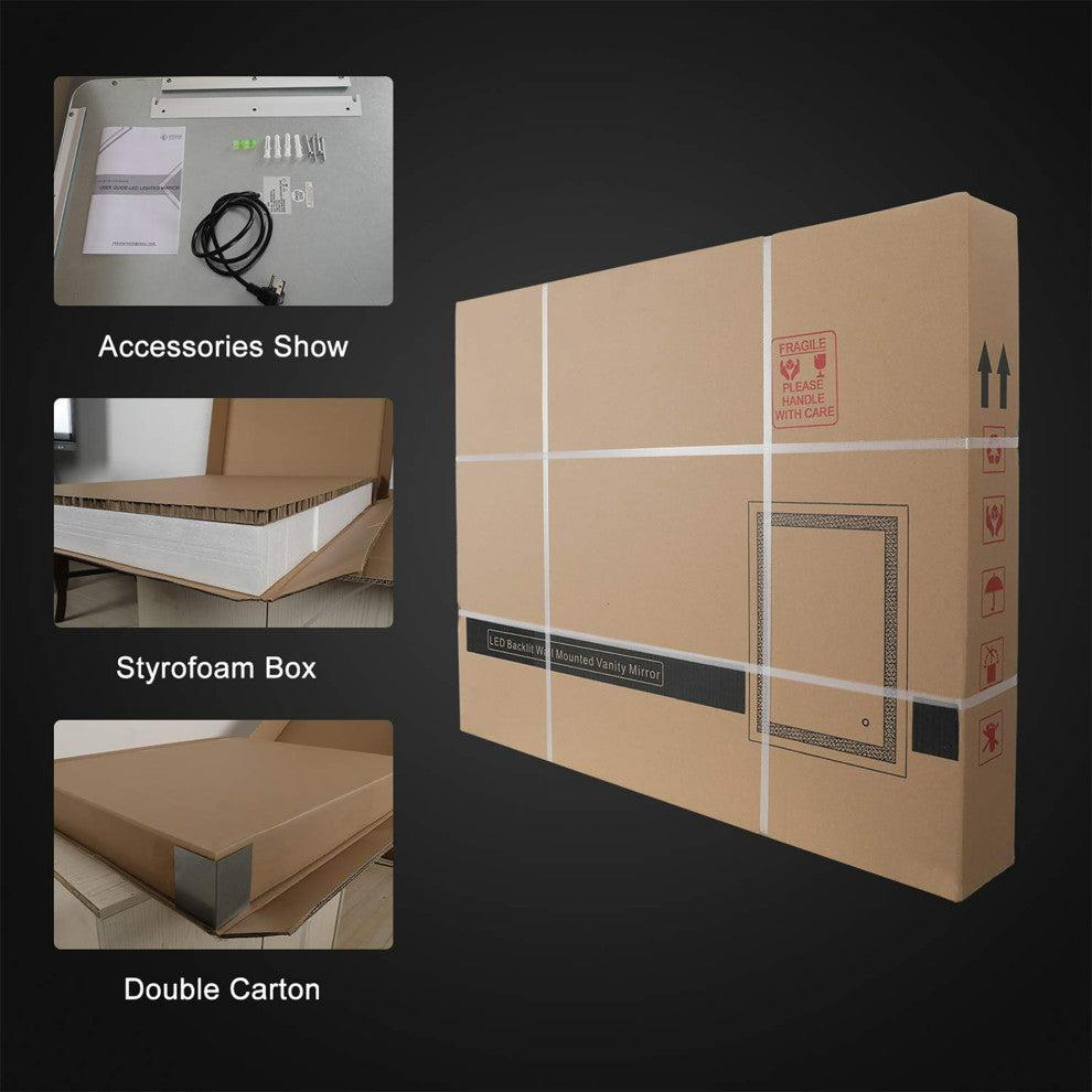 72" x 36" Rectangular Frameless Dimmable Wall Mounted LED Bathroom Vanity Mirror
