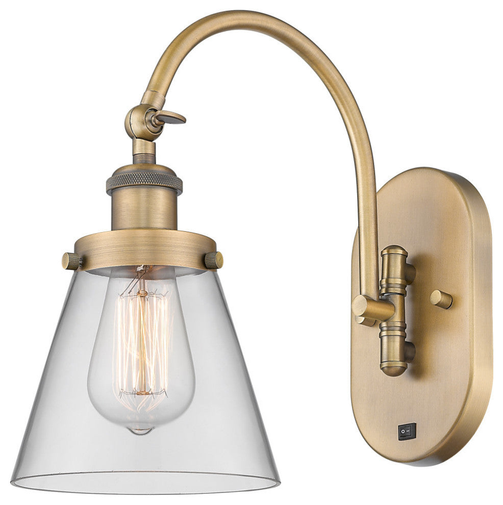 Cone Sconce, Brushed Brass, Clear, Clear