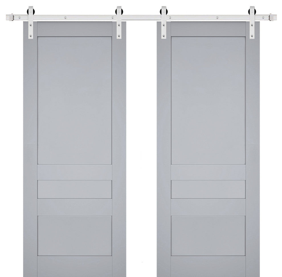 Double Barn Door 36 x 80, Veregio 7411 Grey, Silver 13FT